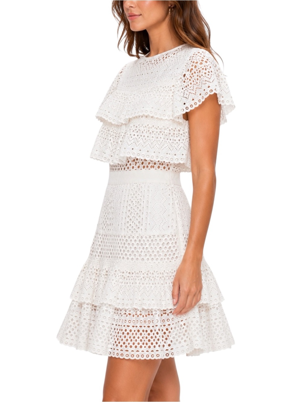 SELF PORTRAIT Off White Lace Cotton Mini Dress Small - Picture 2 of 13